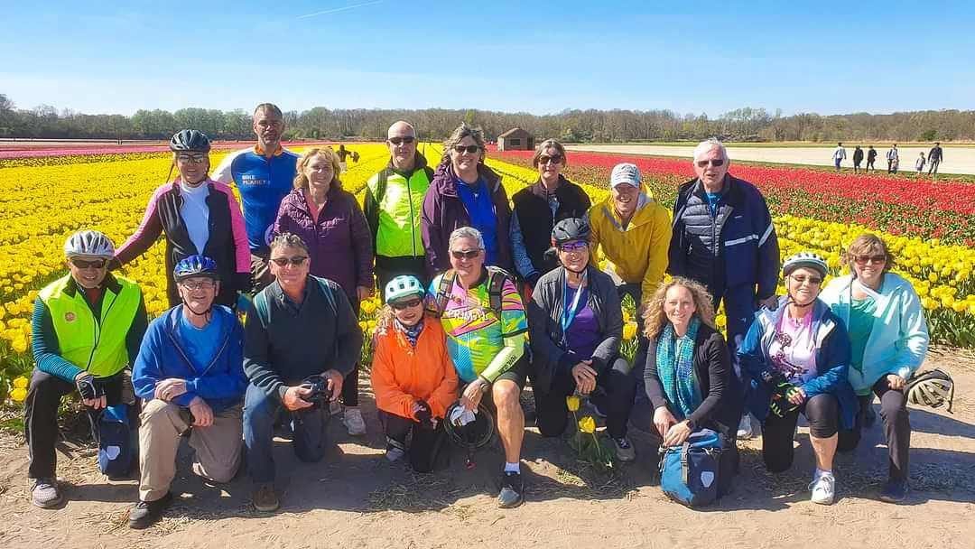 A group of cyclists on the Tulip Tour bike and barge tour