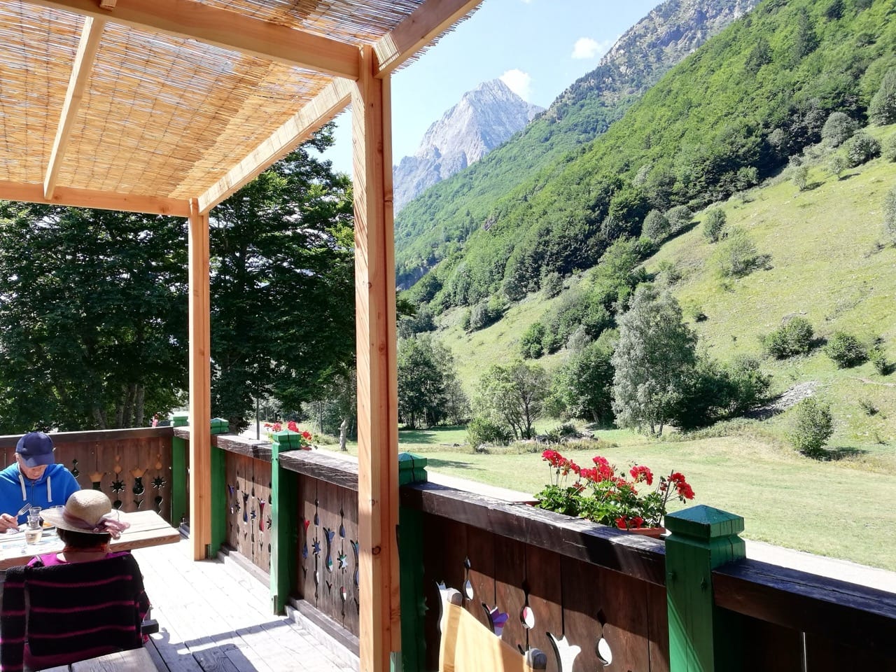View from Gite - Auberge Le Chamois terrace, Col d'Ornon overlooking mountains and greenery