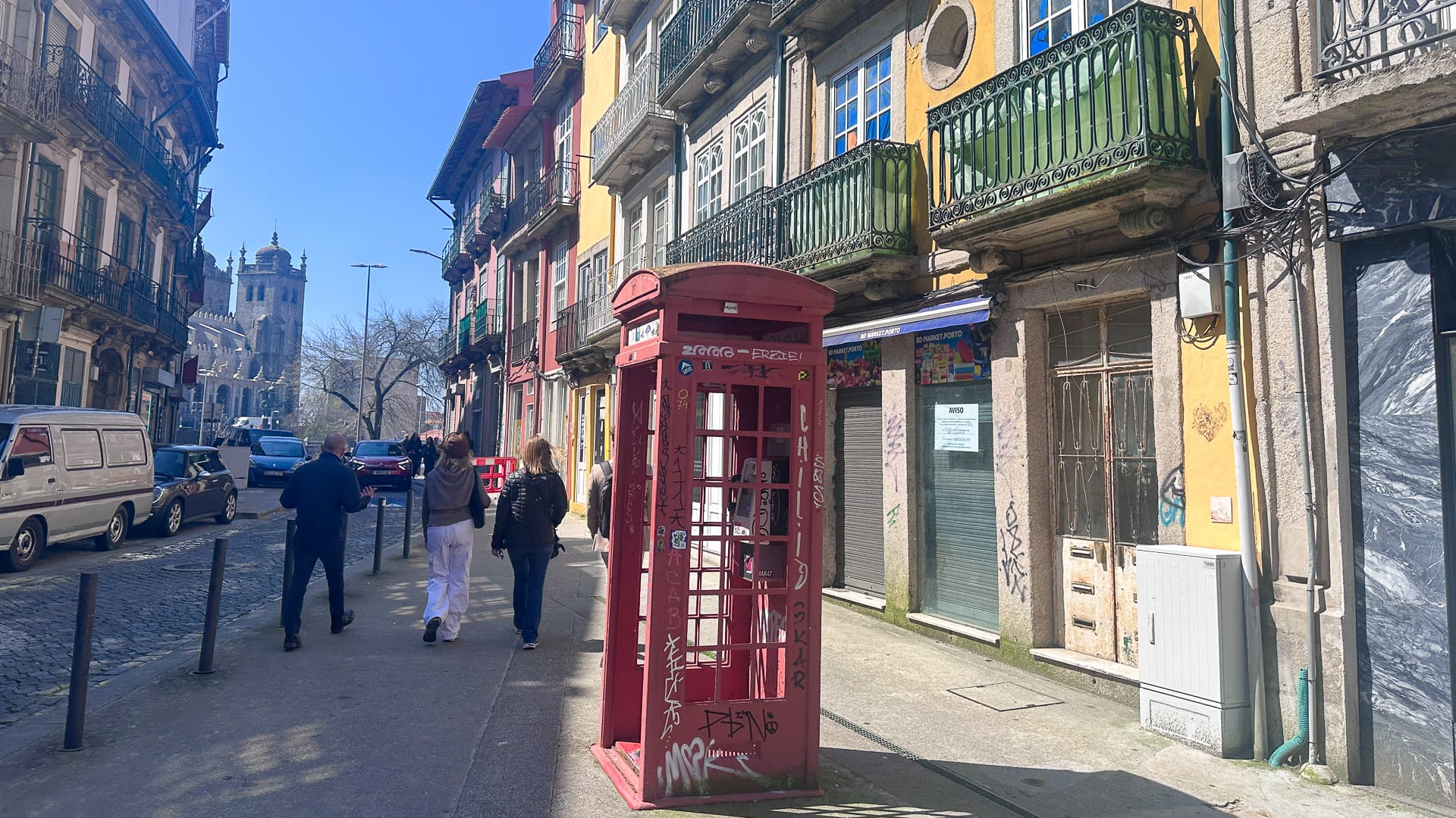 Traditional telephone stand on a street in Porto