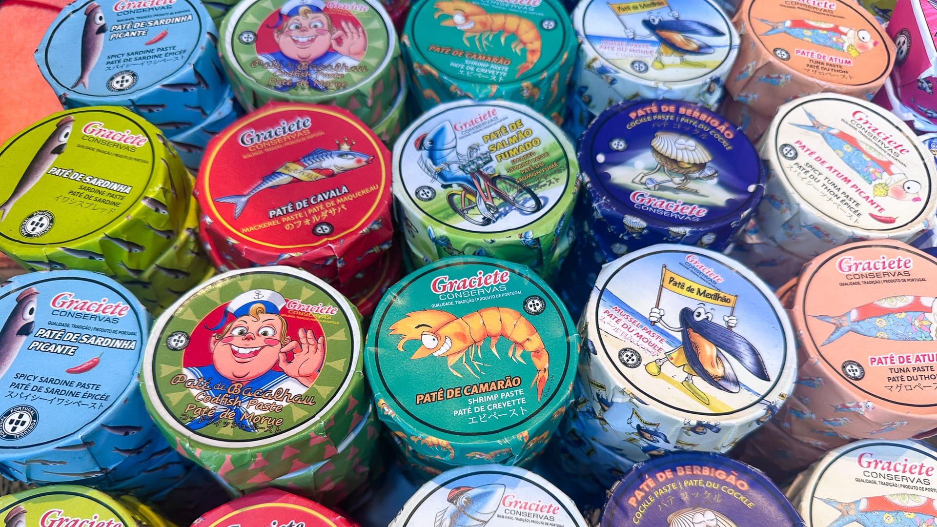 Jars of seafood paste displayed