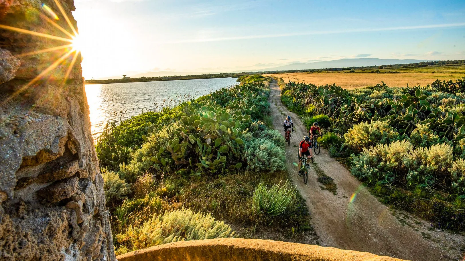 Early morning gravel riding along the Cabras Lagoon on the Sinis Penisula