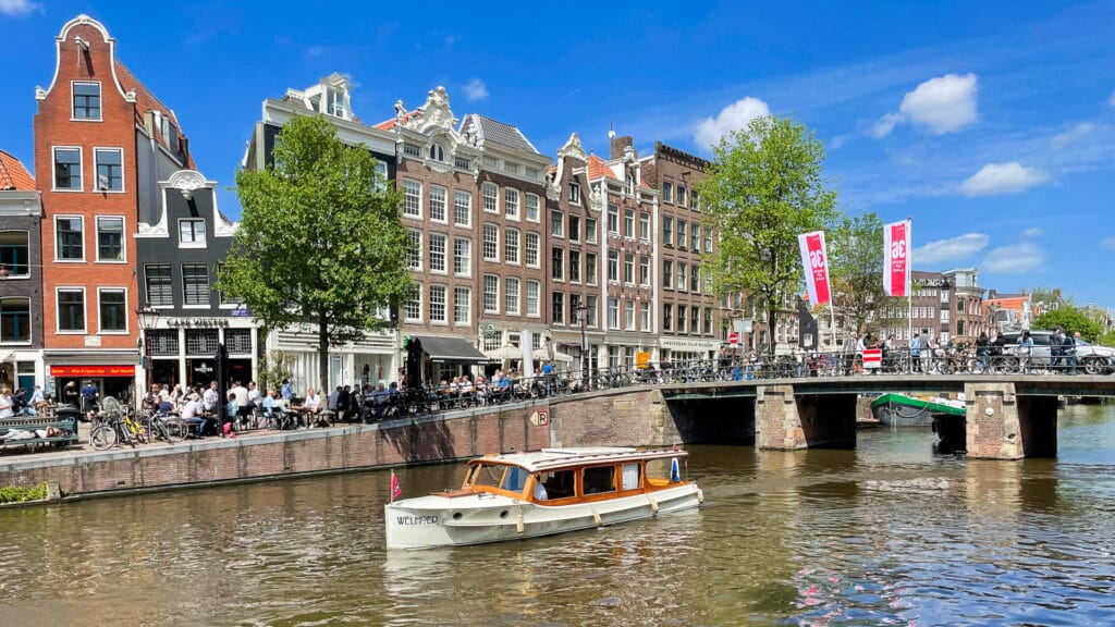 A canal and boat in Amsterdam