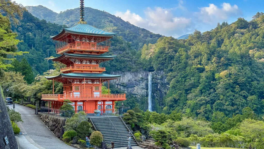 Seiganto-ji Temple. This temple’s location in the valley offers spectacular views of the famous Nachi Falls, Japan’s tallest waterfall.