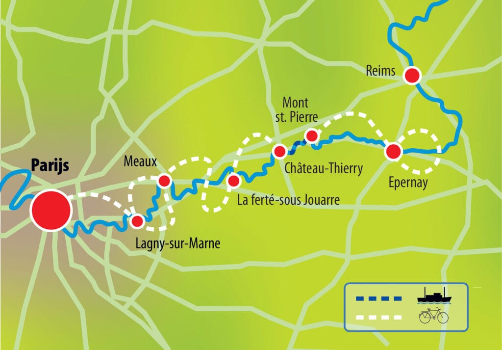 Paris to Epernay (map credit: Boat Bike Tours)