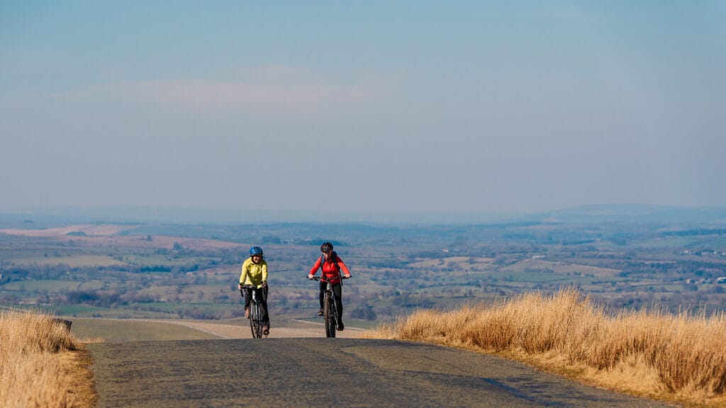 Two cyclists on the coast to coast cycle route
