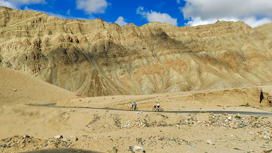 Cyclists exploring Ladakh's epic landscapes 