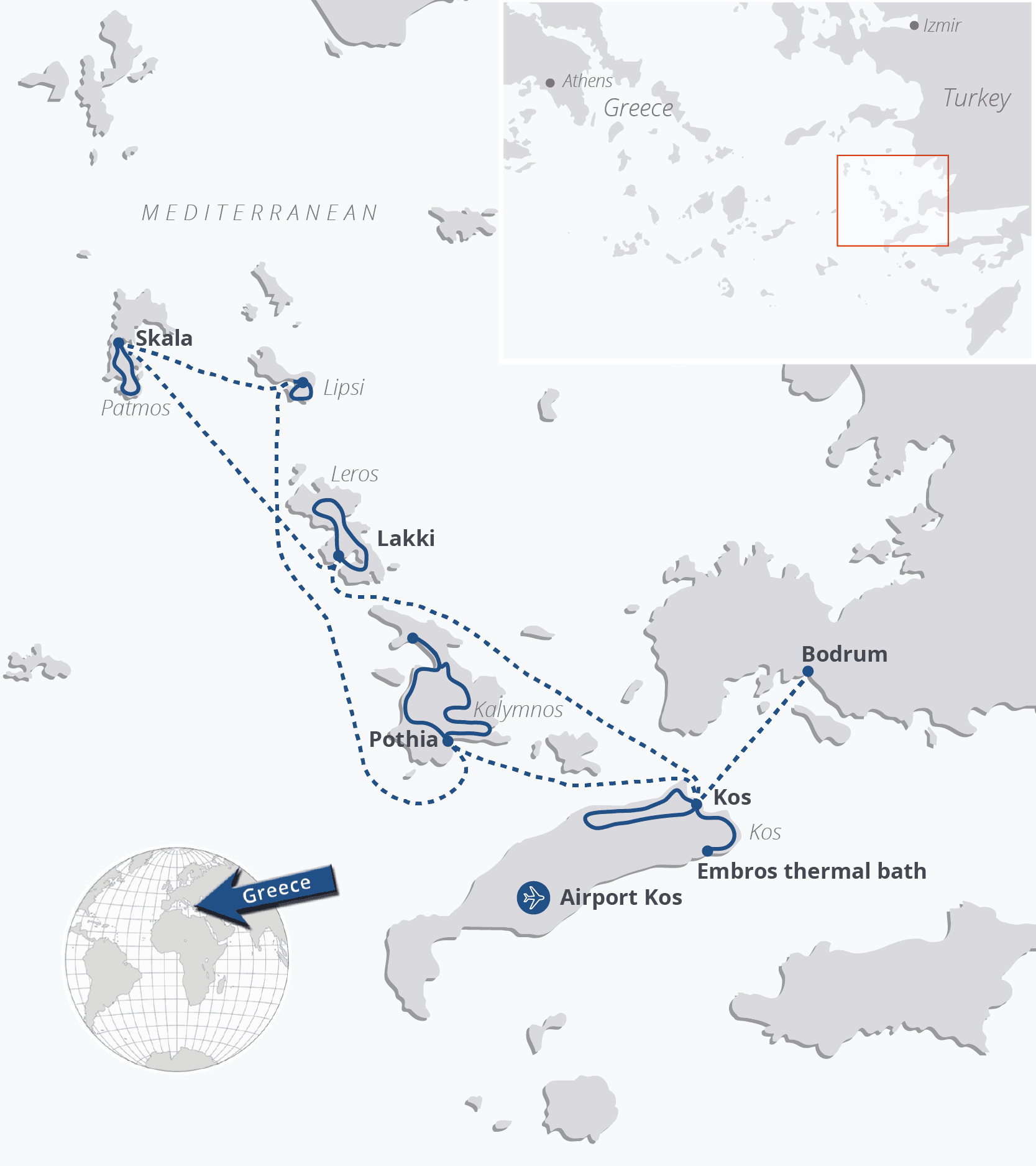 Map of Central Aegean bike and boat tour with Islandhopping