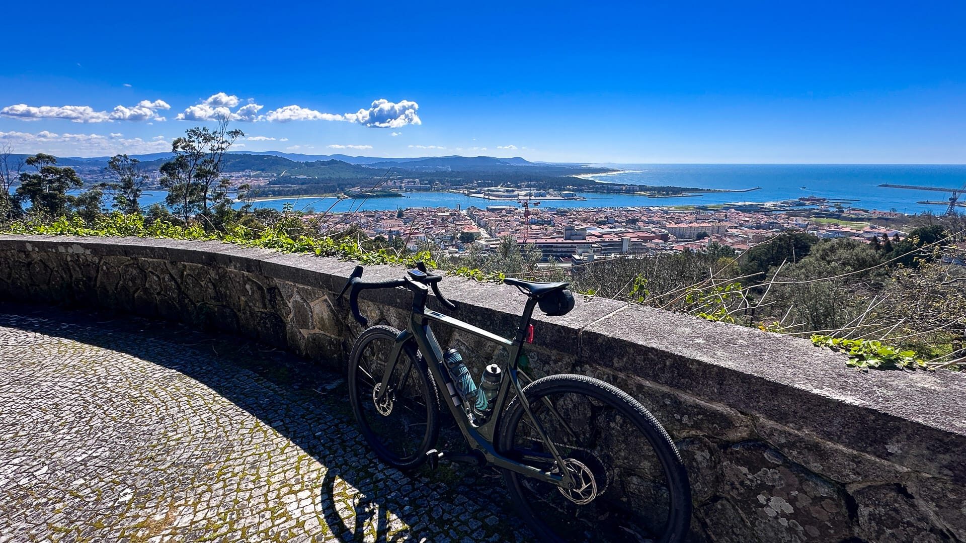 Gravel bike overlooking Viana from Santa Luzia in northern portugal