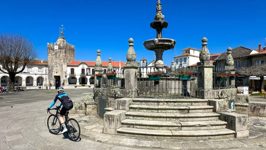 cycling through a town in northern portugal