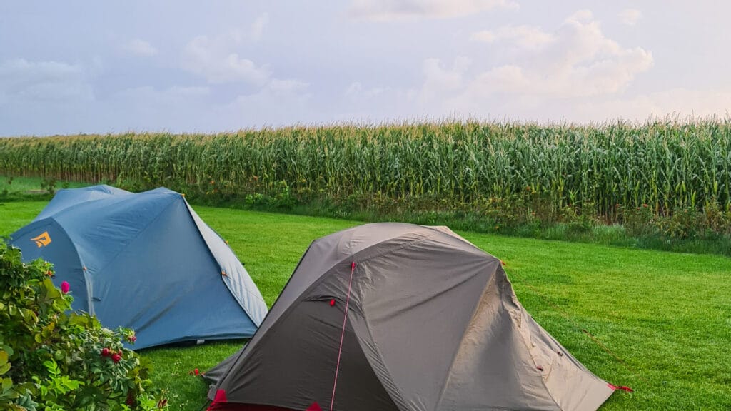 Two tents on a bike trip in North Holland