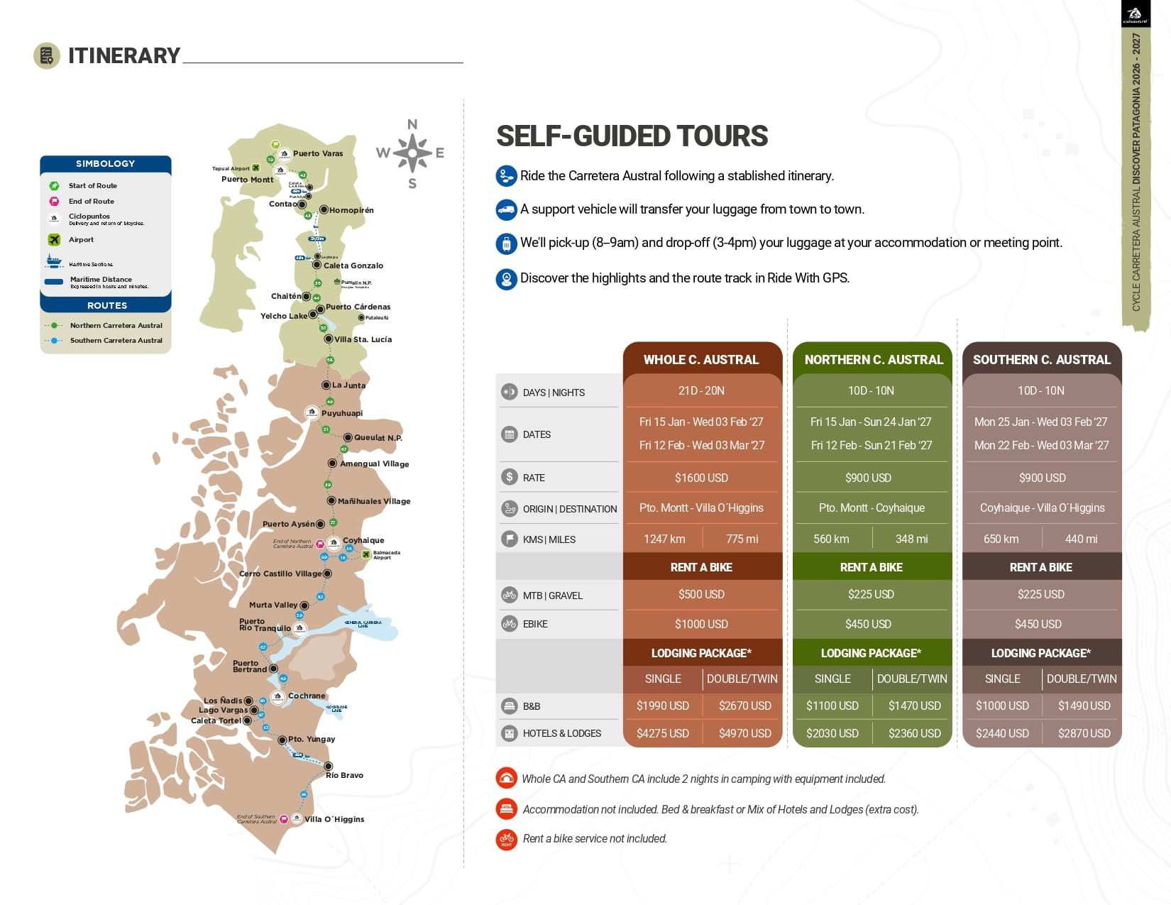 Cicloaustral's self guided tours details