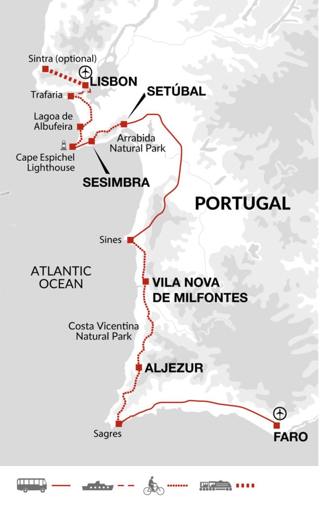Map of Lisbon to Algarve