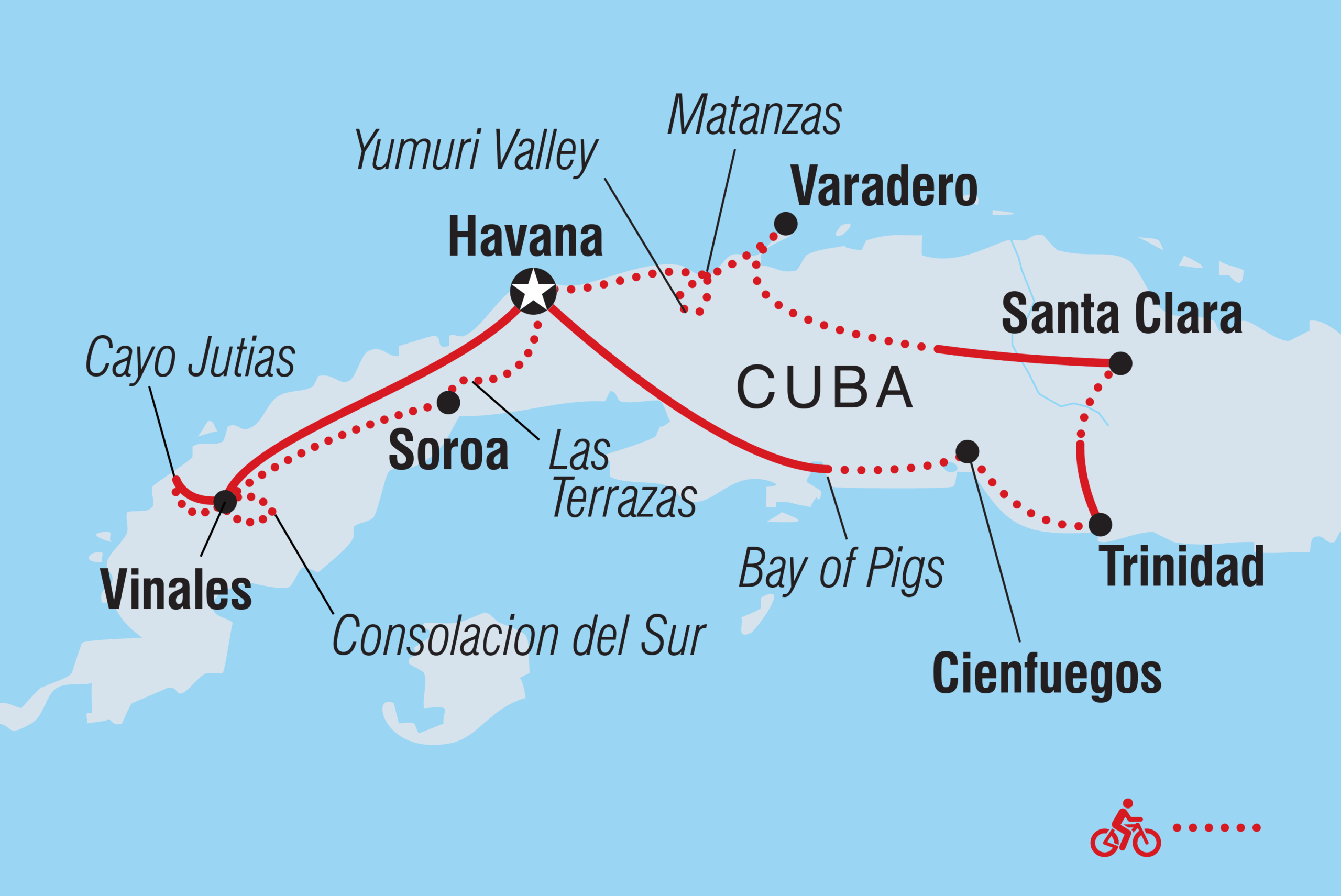 Map of Intrepid's Cuba itinerary 