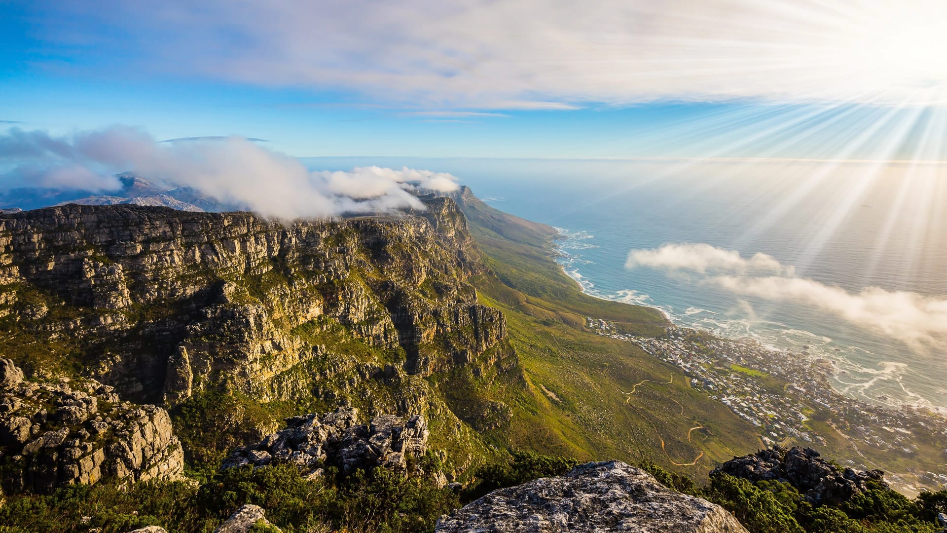 View of the sunset in the Atlantic Ocean. National Park Table Mountain South Africa, Cape Town