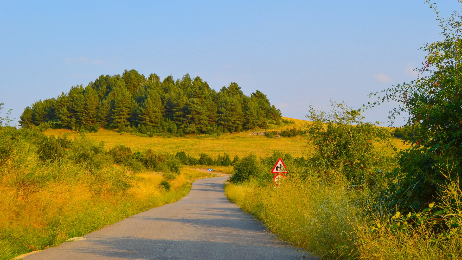 Quiet country road through rolling hills near Espés, Catalonia
