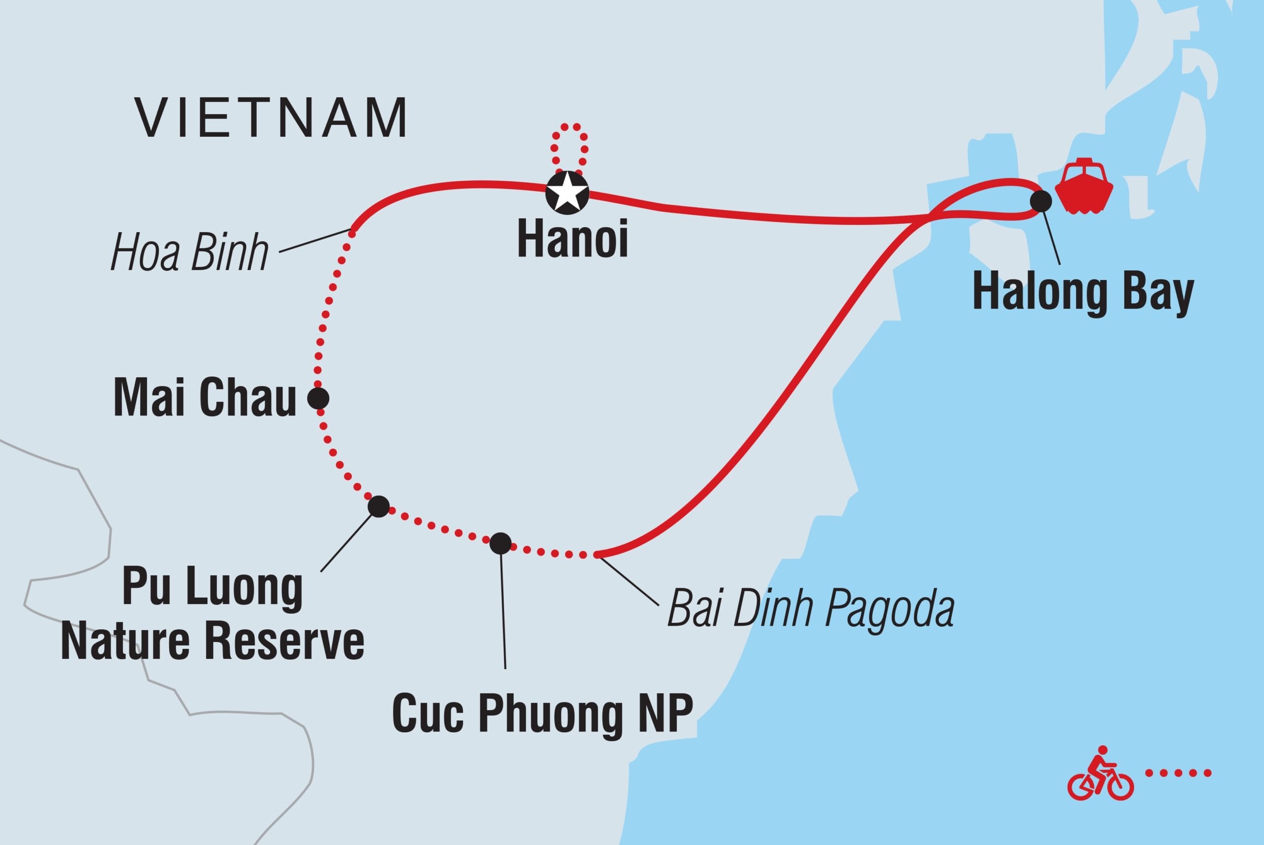 Intrepid Northern Vietnam cycling tour route map