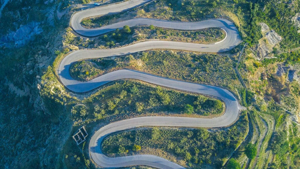 Tight switchbacks on Cycling climb in Sierra Nevada Spain