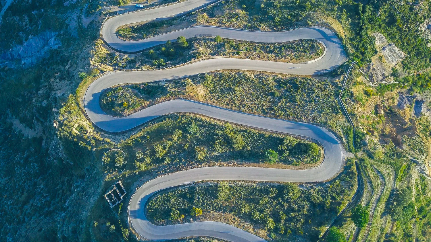 Tight switchbacks on Cycling climb in Sierra Nevada Spain