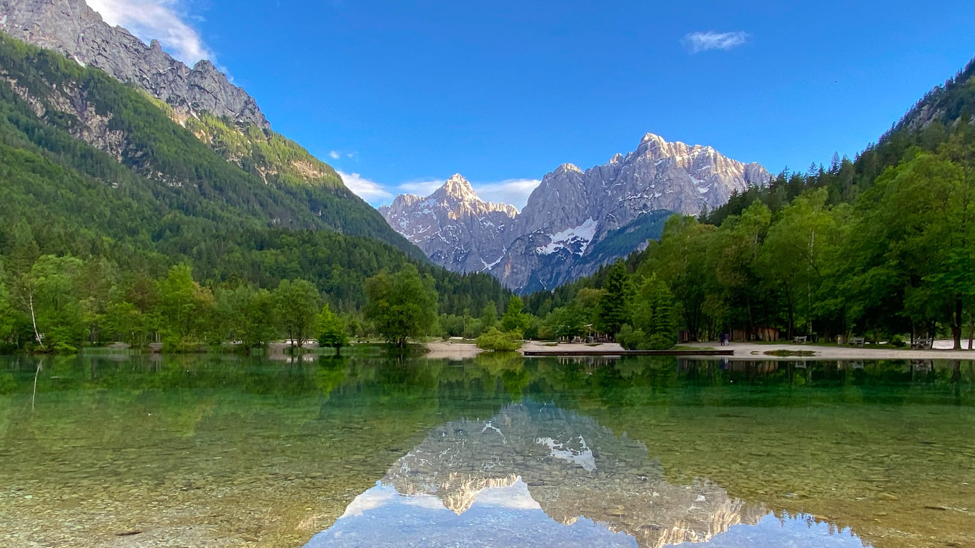 Lake at bottom of Vrisc Pass on one of our Slovenia cycling routes