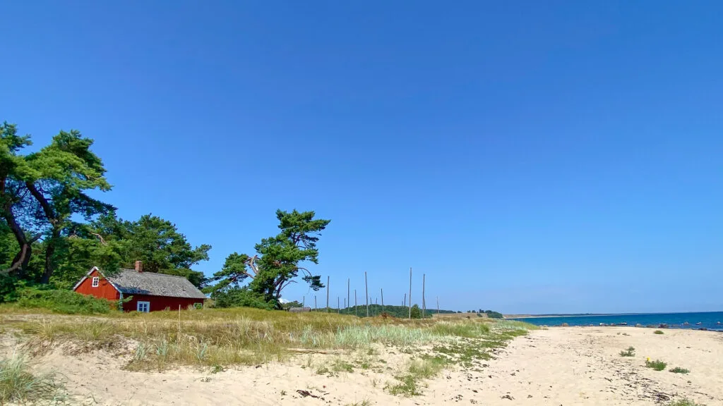 Red house on the beach in Sweden