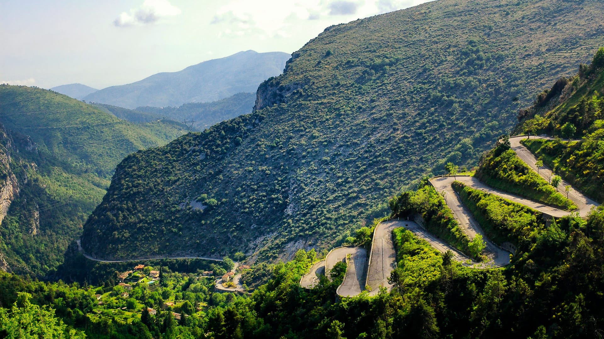 Col de Braus (French ALps, Alpes Maritimes, France) with its winding road, at late spring