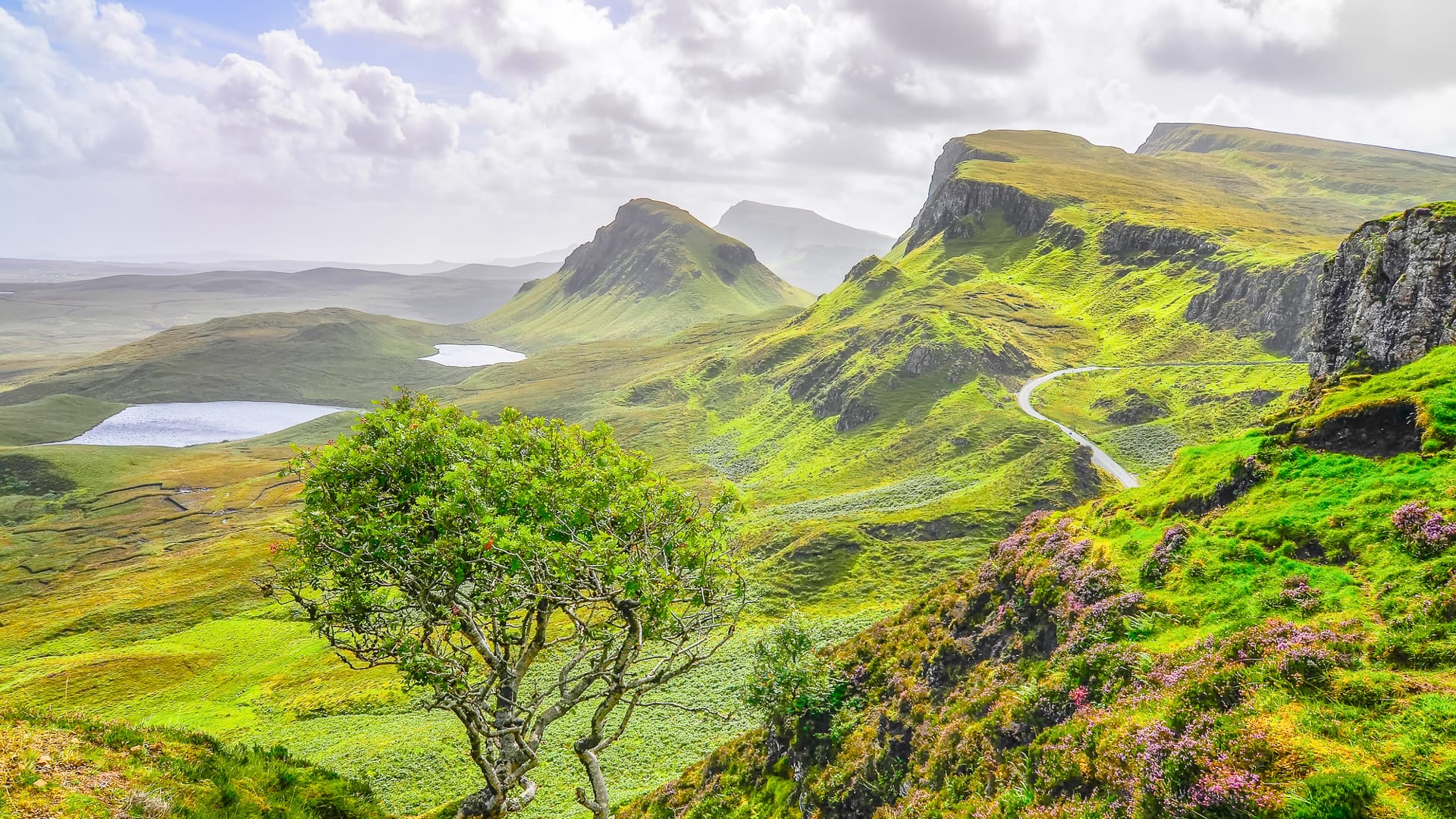 Scenic view of Quiraing mountains in Isle of Skye, Scottish highlands, United Kingdom 