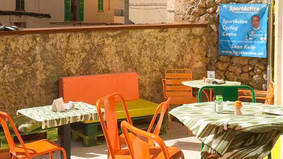 Outside terrace of Sa Ruta Verda Mallorca coffee shop for cyclists