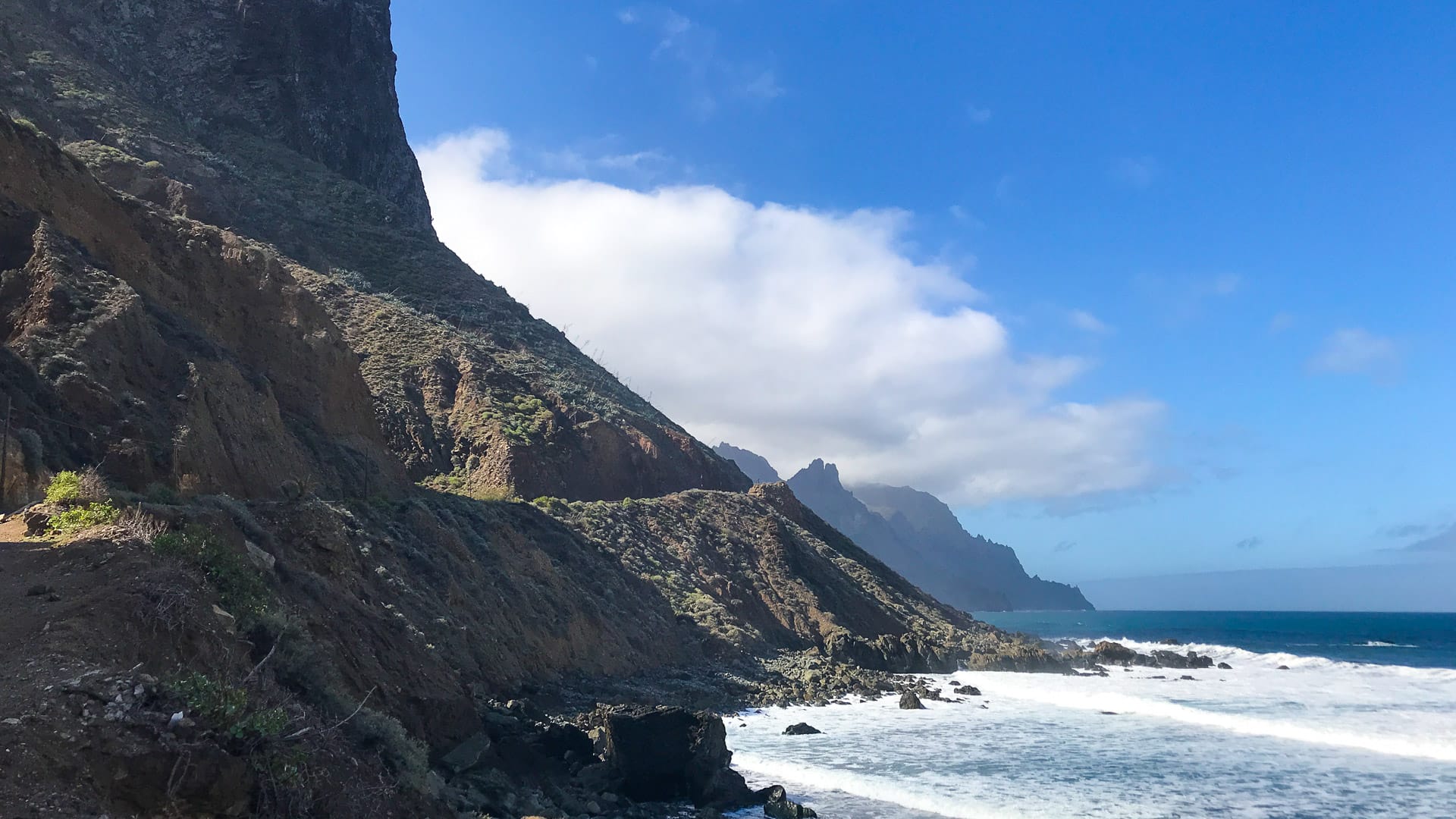 Cliffs and pounding surf near Benijo
