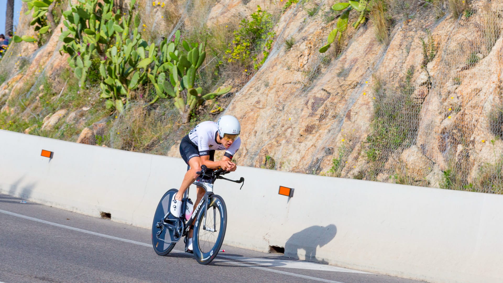 Road cyclist cycling near Barcelona in Spain