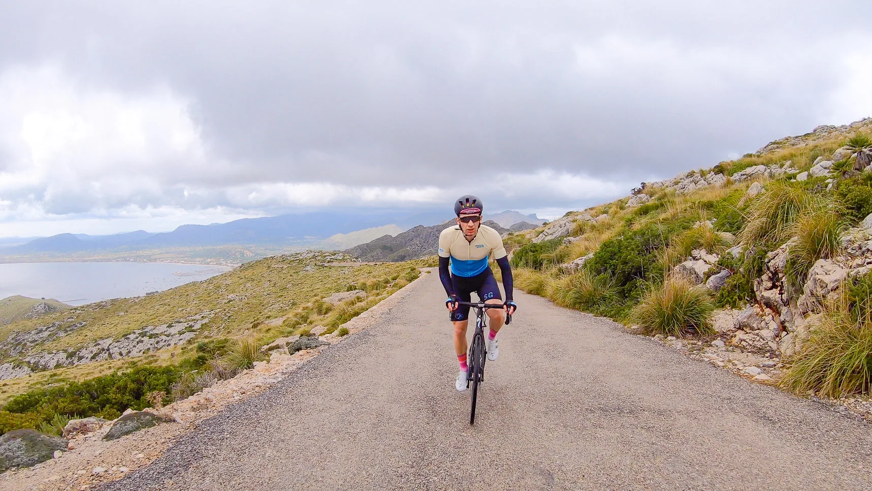 Nearing the top of the Talaia d'Albercutx climb by bike Mallorca