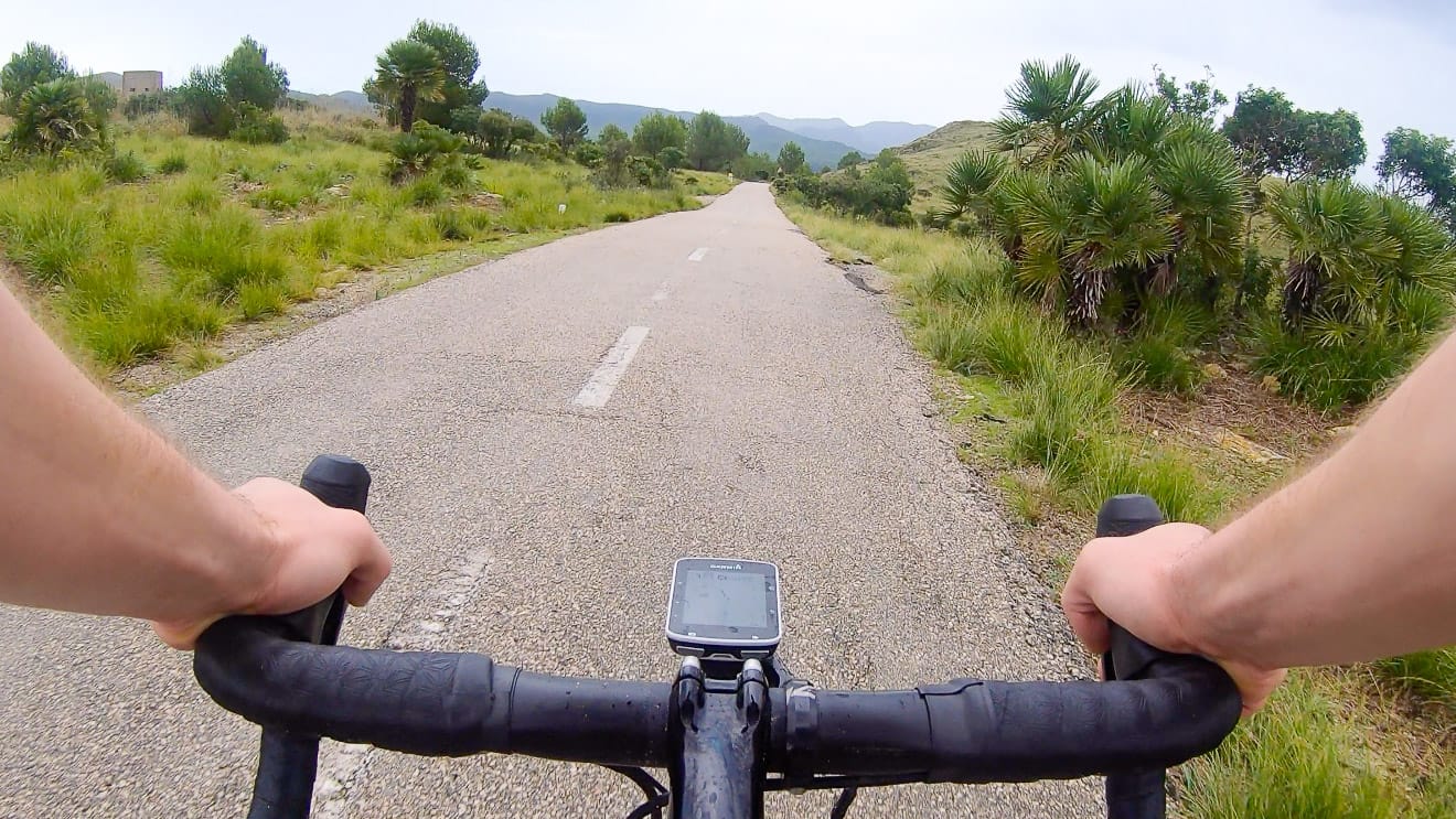Handlbars of bike on summit of Betlem climb