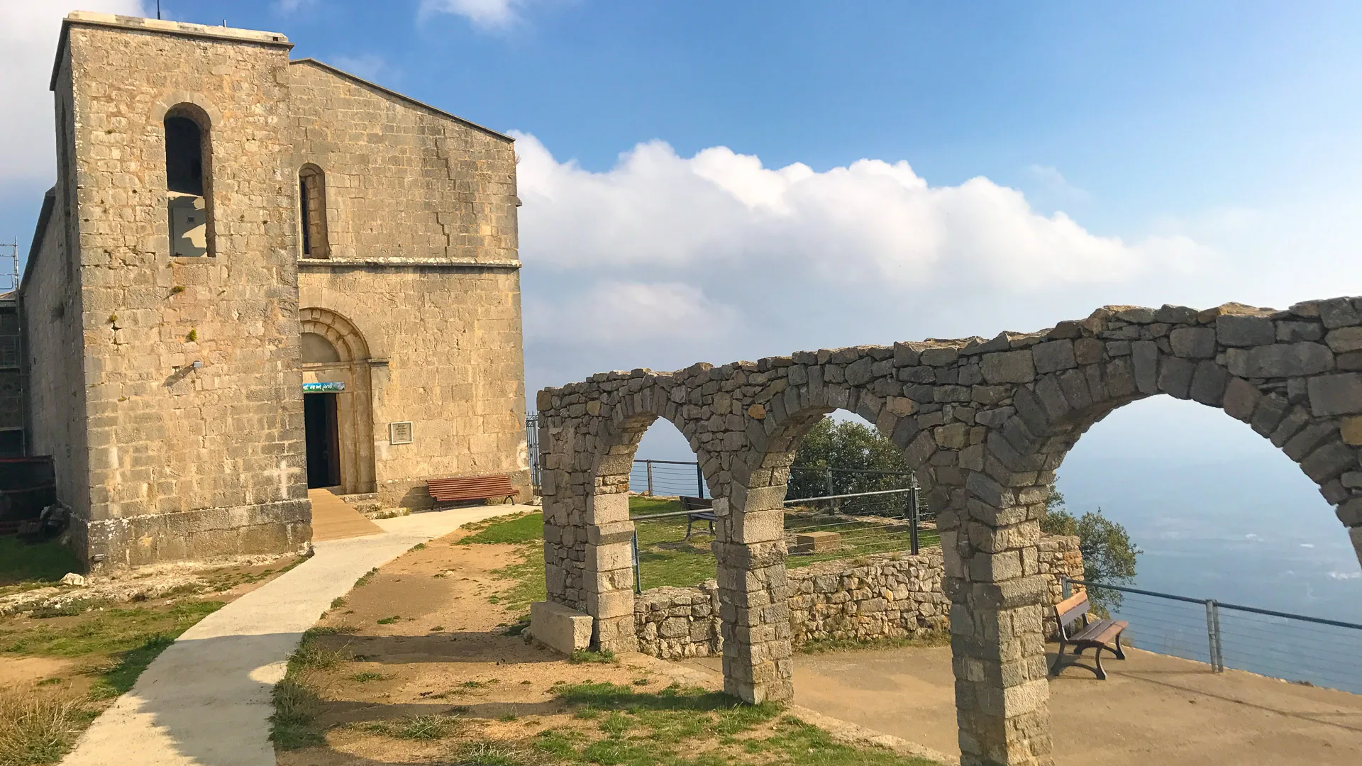 Church at the top of Mare De Déu Del Mont Girona, Costa Brava, Spain