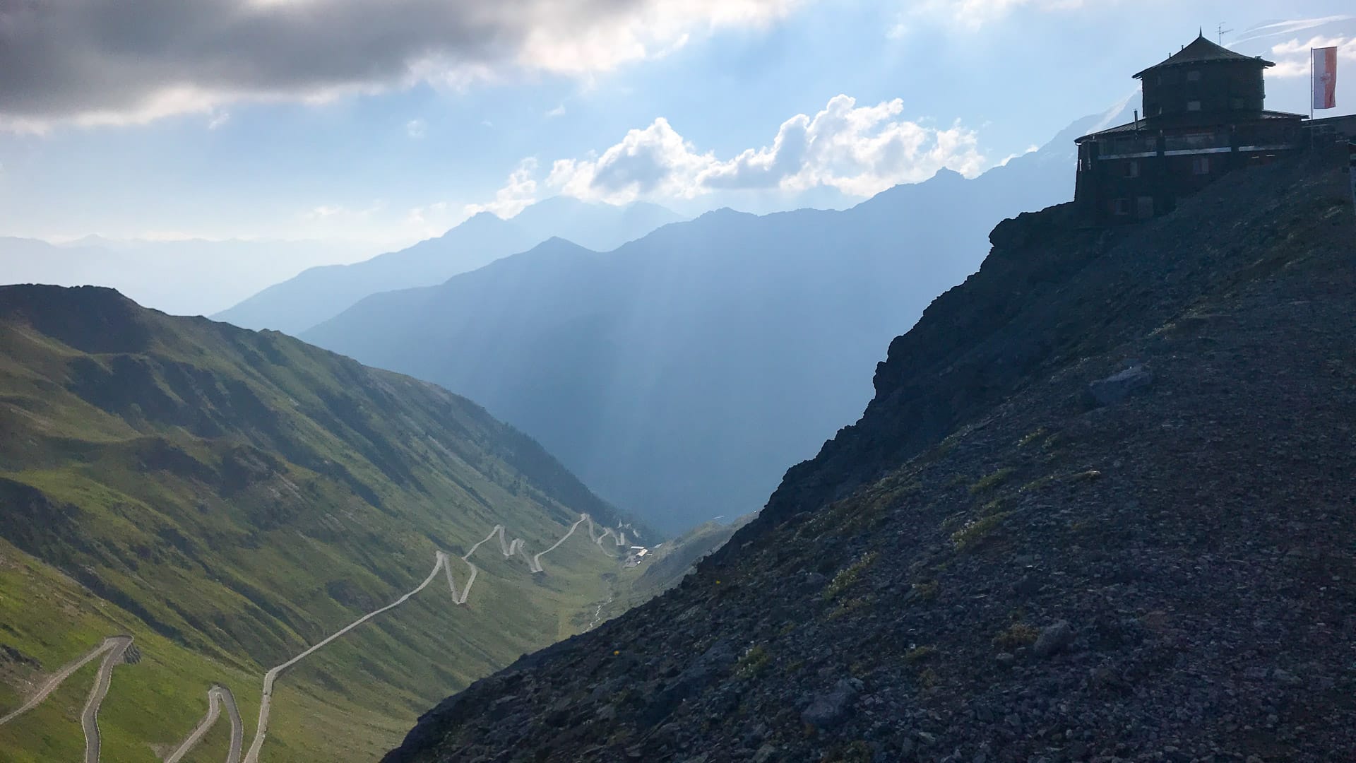 View from the summit of the Stelvio Pass