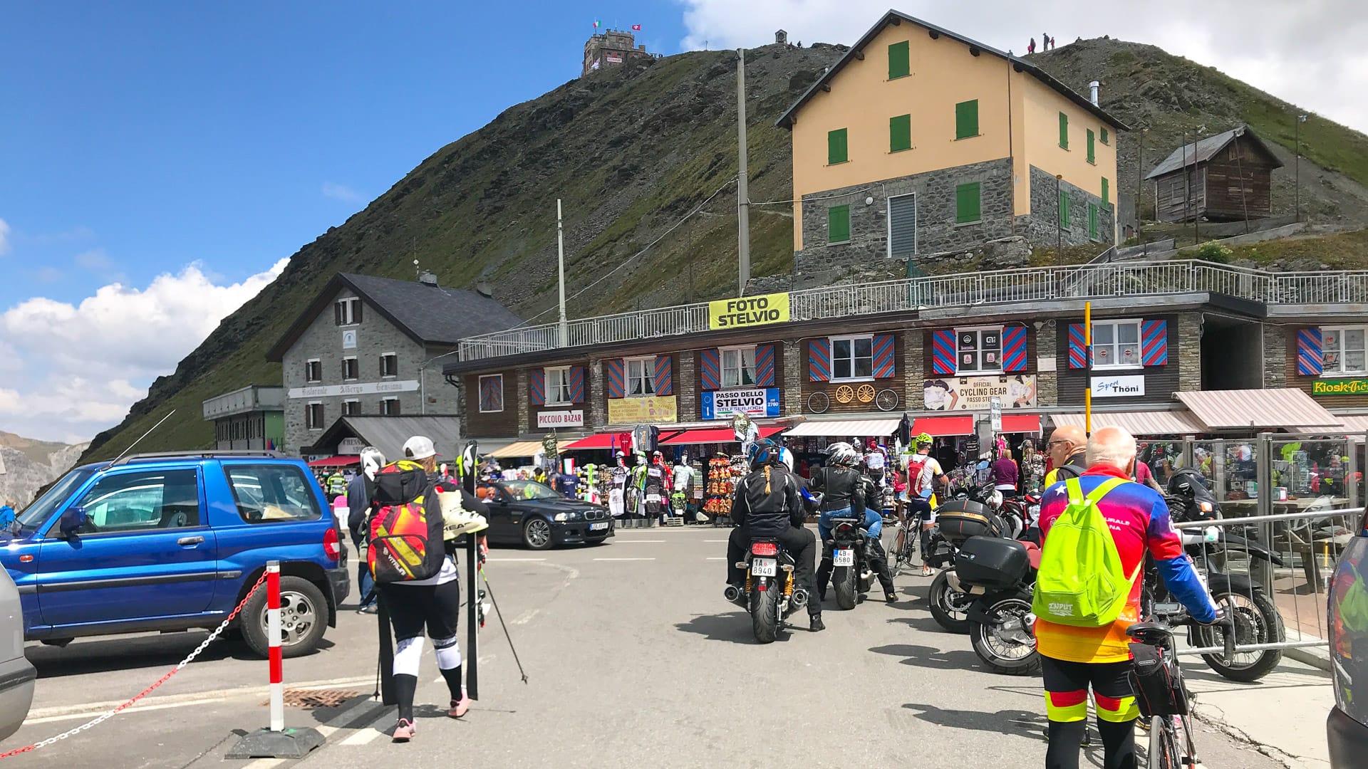 Busy summit of the Stelvio Pass