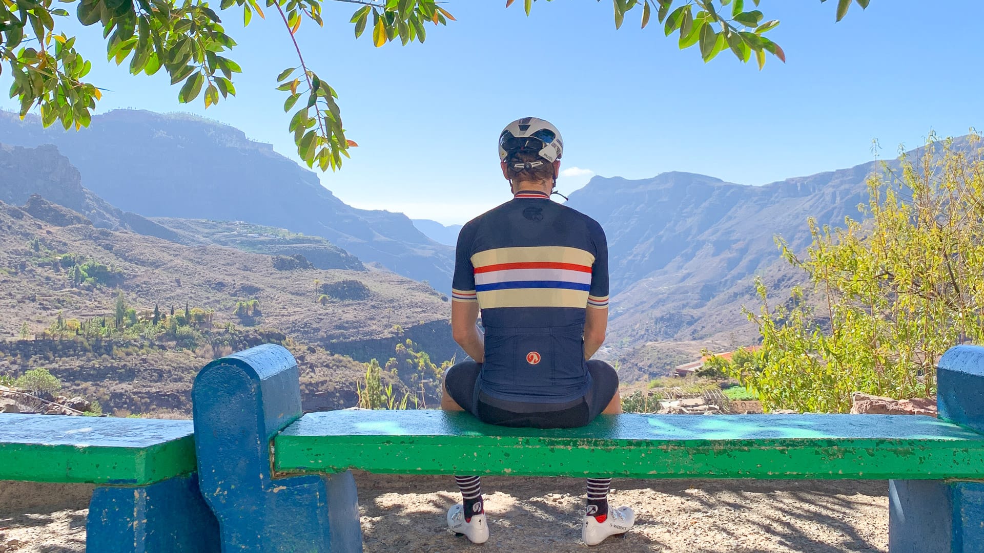 Cyclist admiring view from the top of the Soria climb