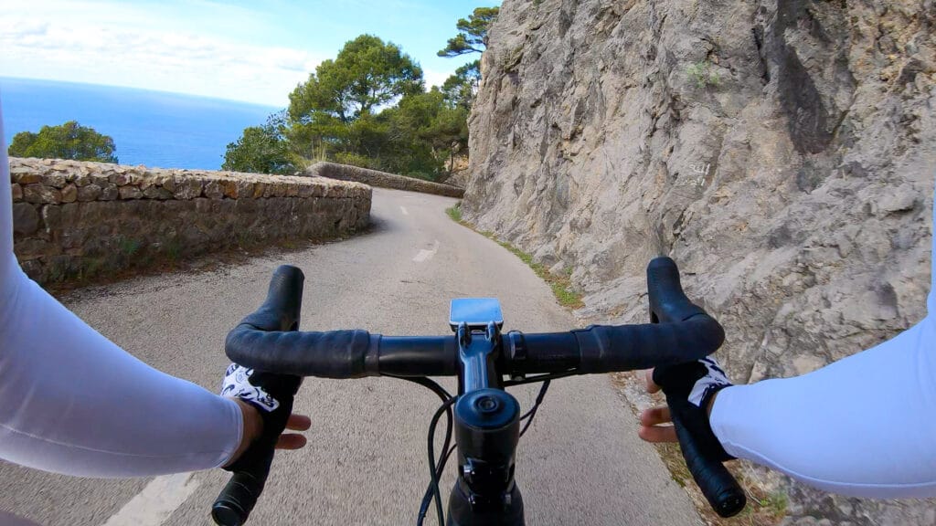 Cyclist descending to Port de Valldemossa Mallorca