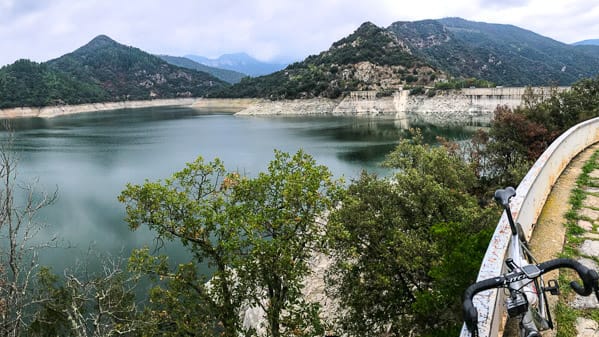 View across the Susqueda dam and surrounding mountains on a Girona cycling route