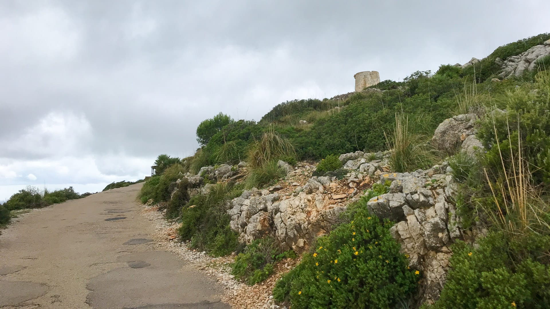 Dubious road surface on the road to pepperpot from the cap de formentor mallorca cycle route