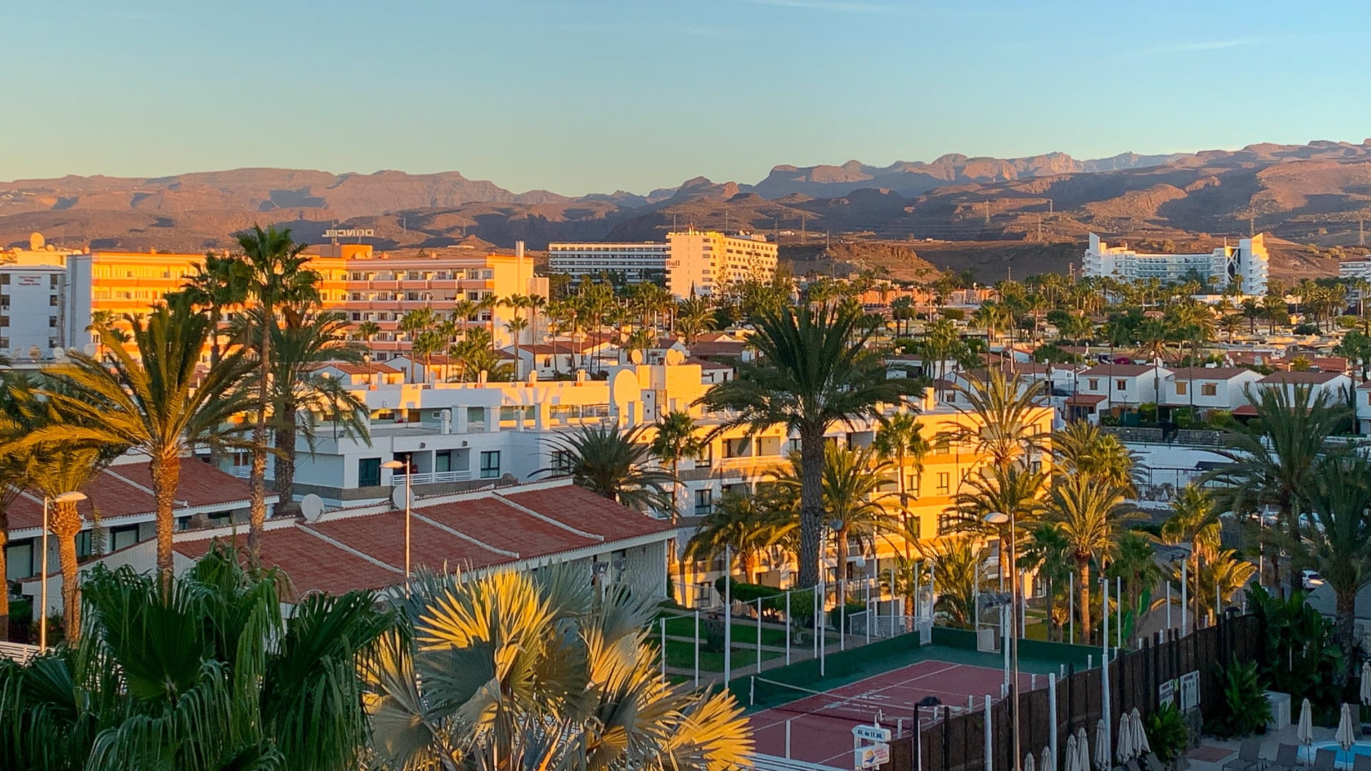 View over Maspalomas at sunset, Gran Canaria