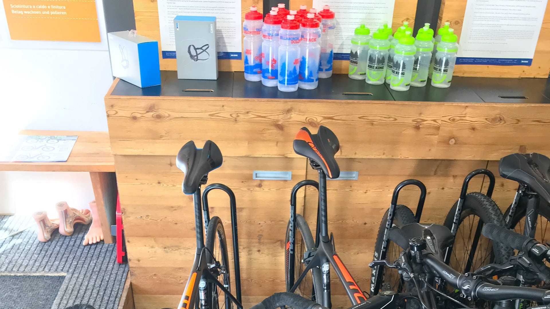 Bikes inside Bike Adolf in the Italian Alps