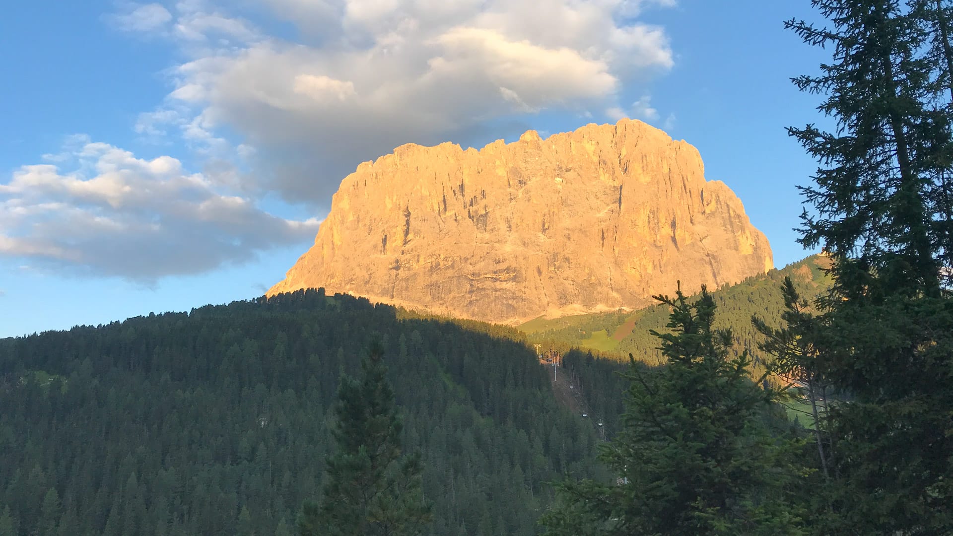 Evening rose coloured light on Dolomiti peak