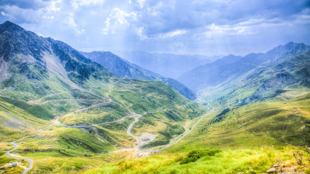 Roads in Central Pyrenees mountains close to Col du Tourmalet (2115m).This is the highest road in this mountains range and represents one of the most famous climb of The Tour of France which is the biggest cycling race in the world.