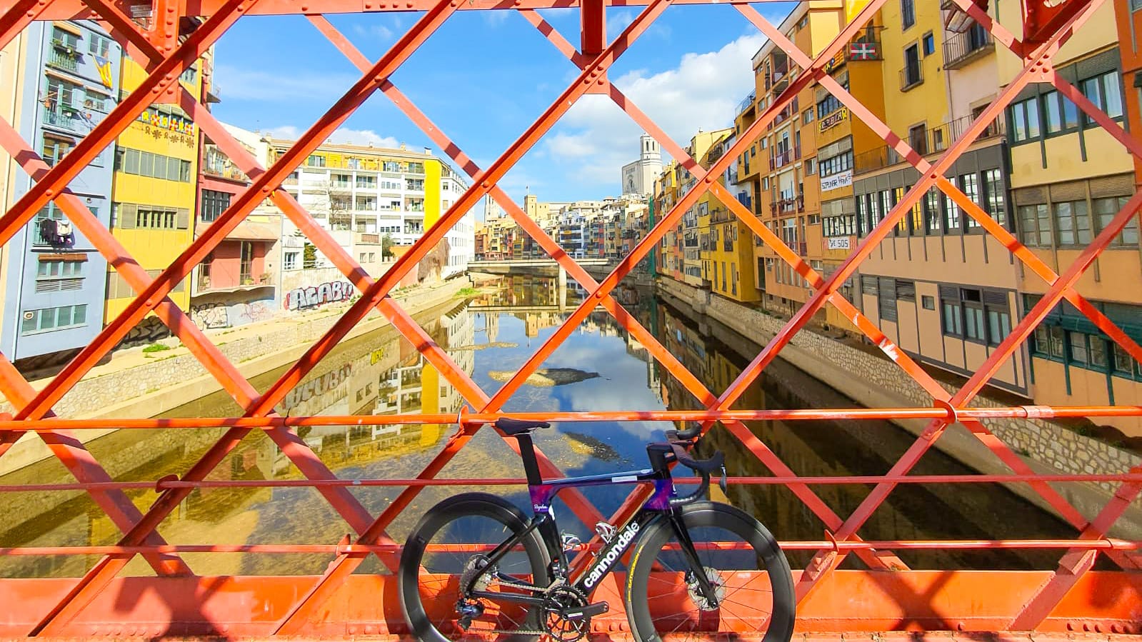 Bike on bridge in central girona perfect for cycling holidays