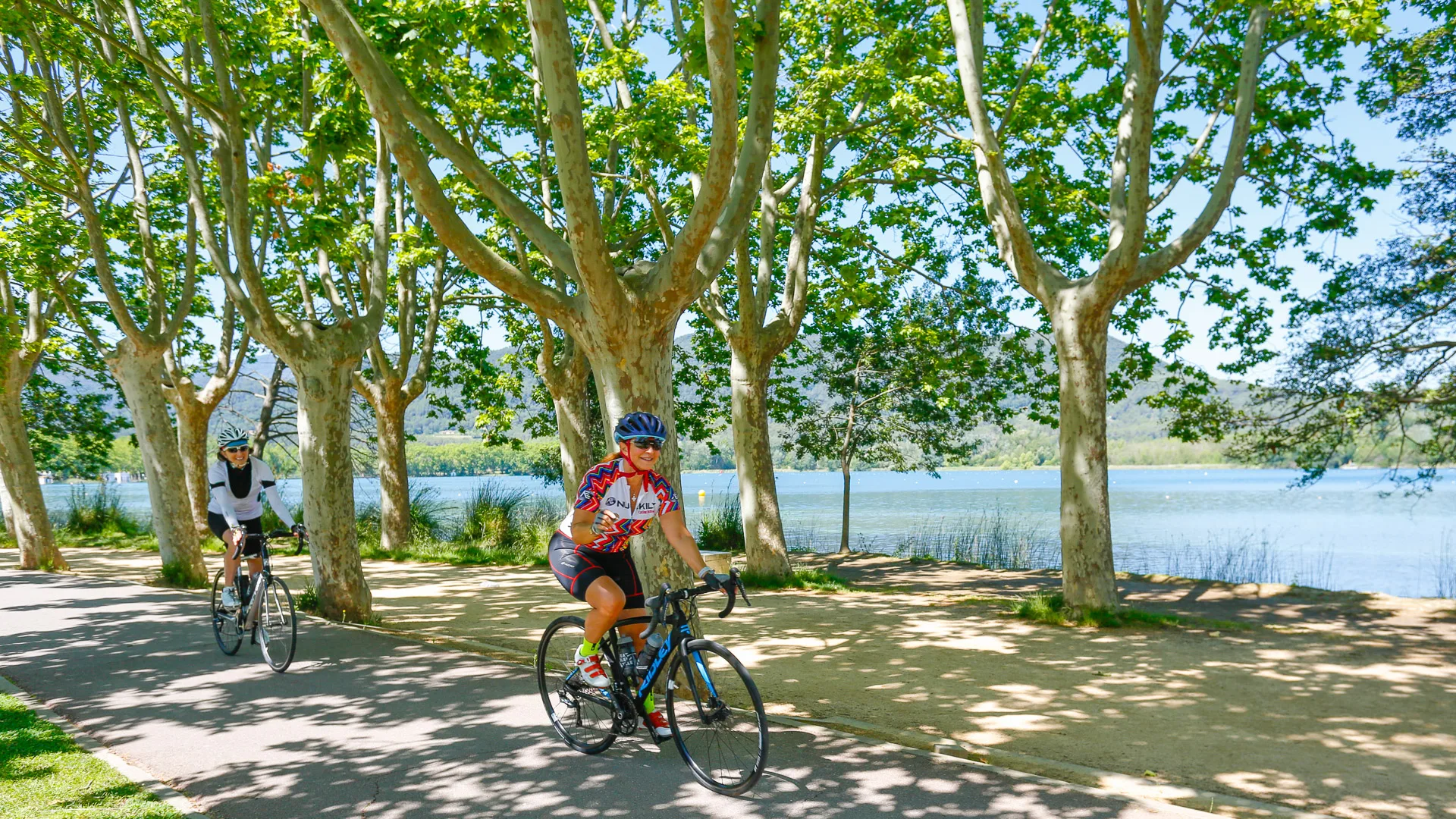 Cycling near lake Banyoles, Girona