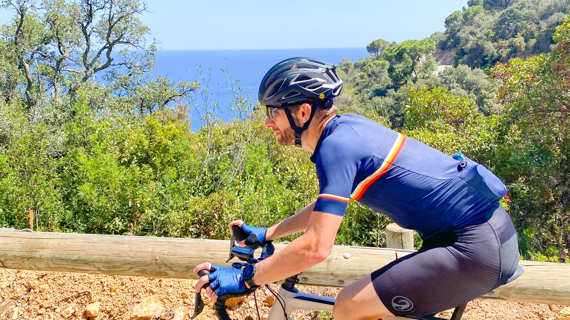 Cyclist in sun on Girona Costa Brava cycling holiday