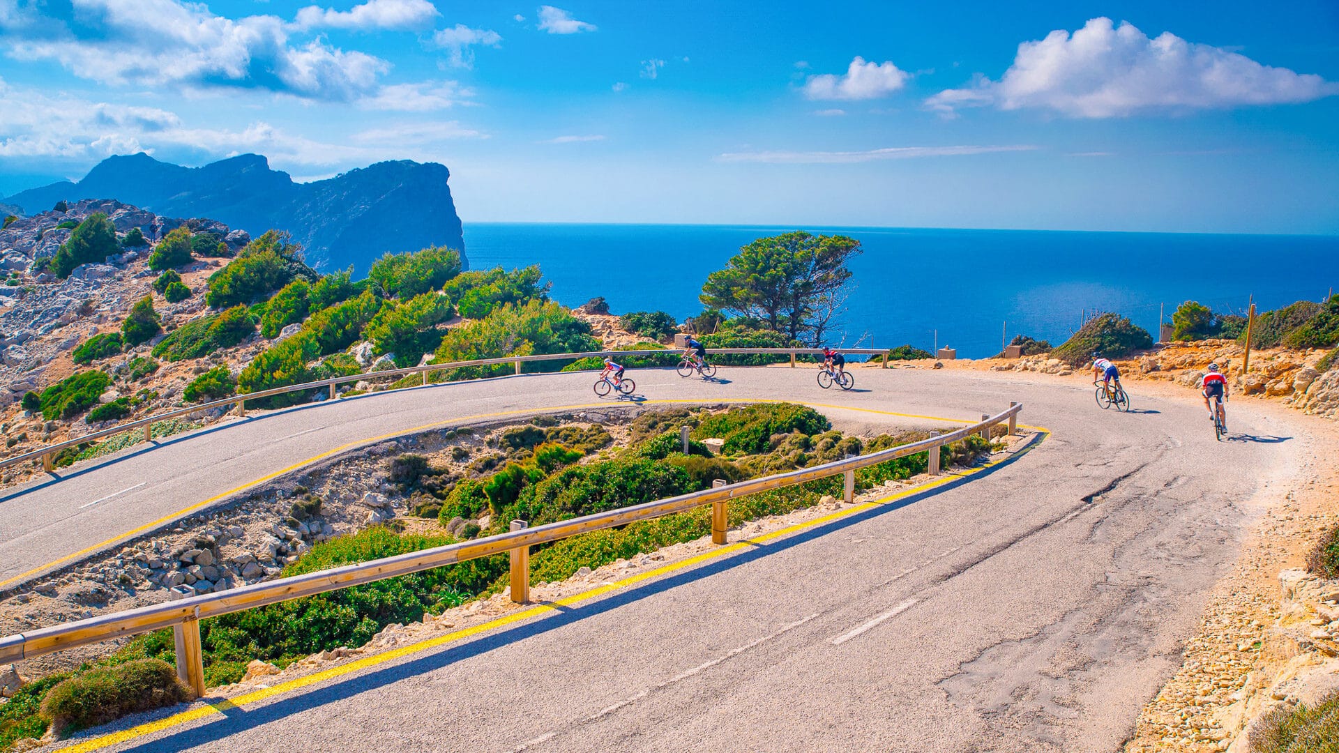 Road bikers on the road on Balearic Islands