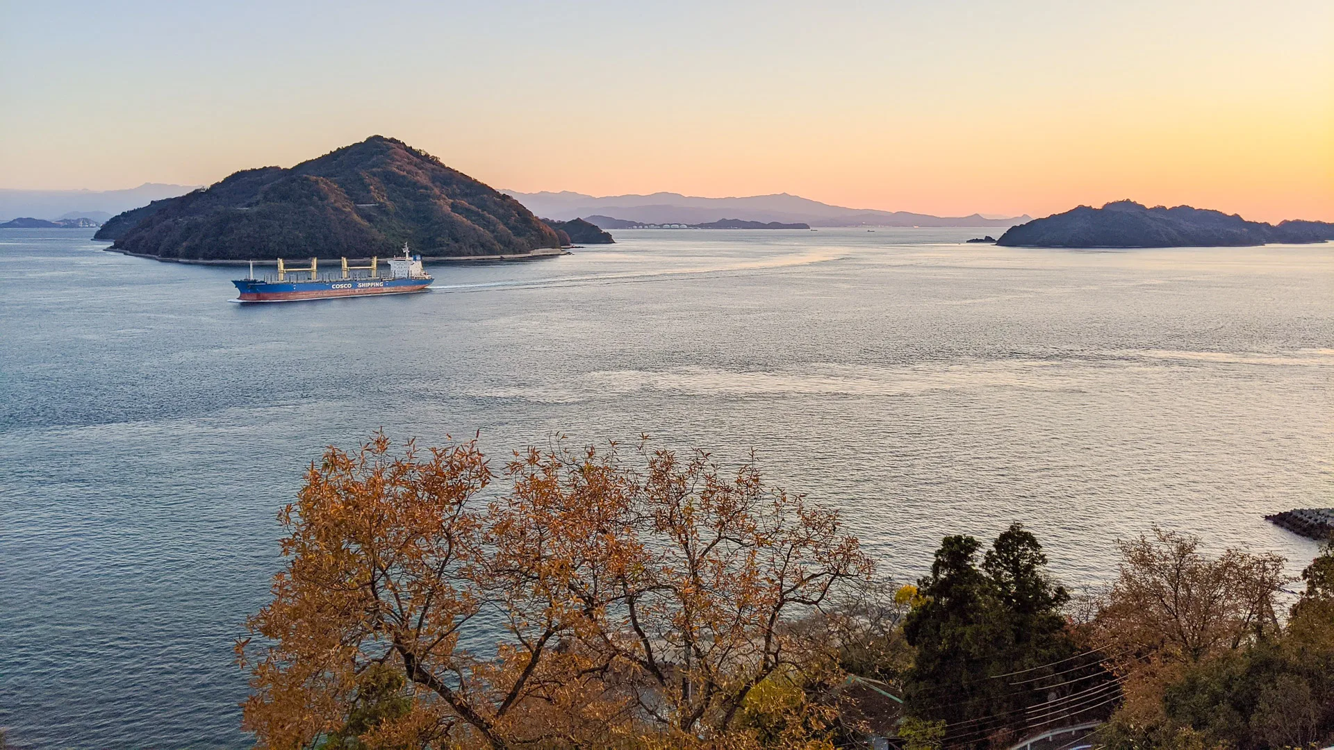 View at sunset on a cycling tour of the Shimanami Kaido cycling route