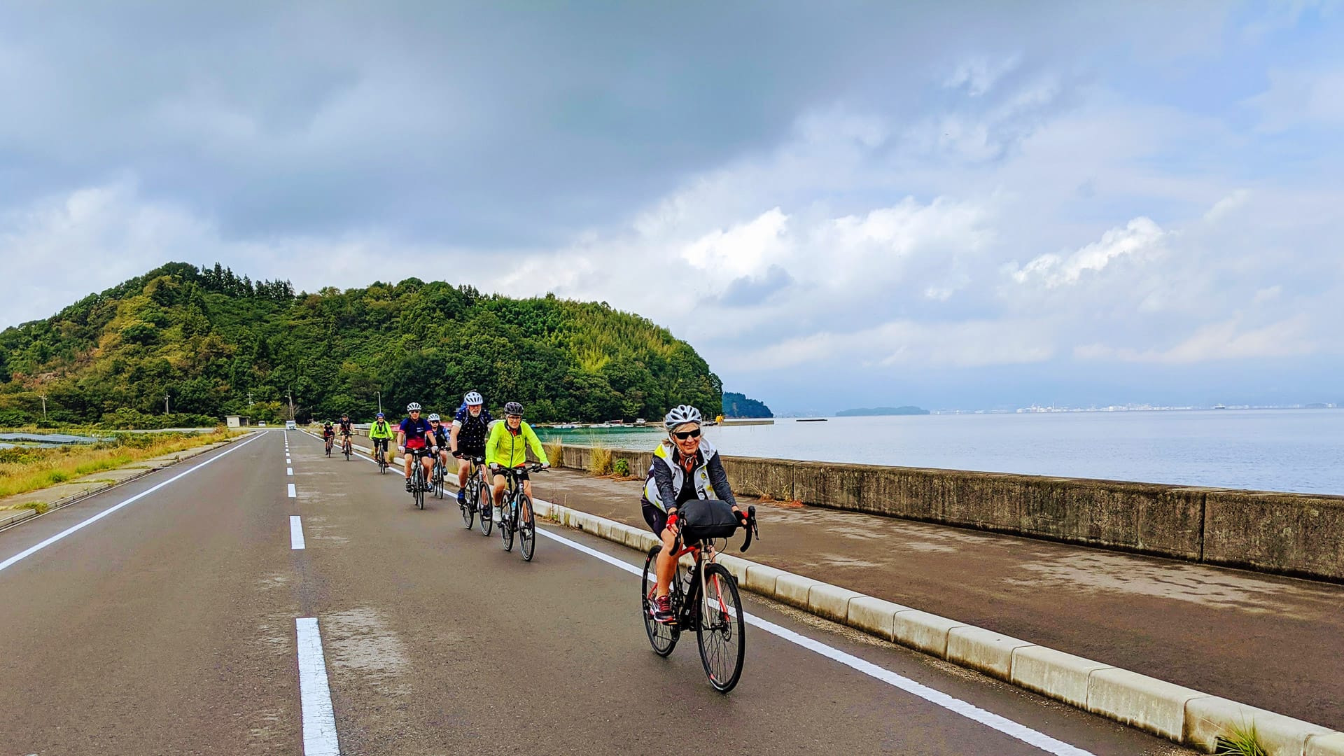 Cyclists on the Shimanami Kaido cycling road in Japan