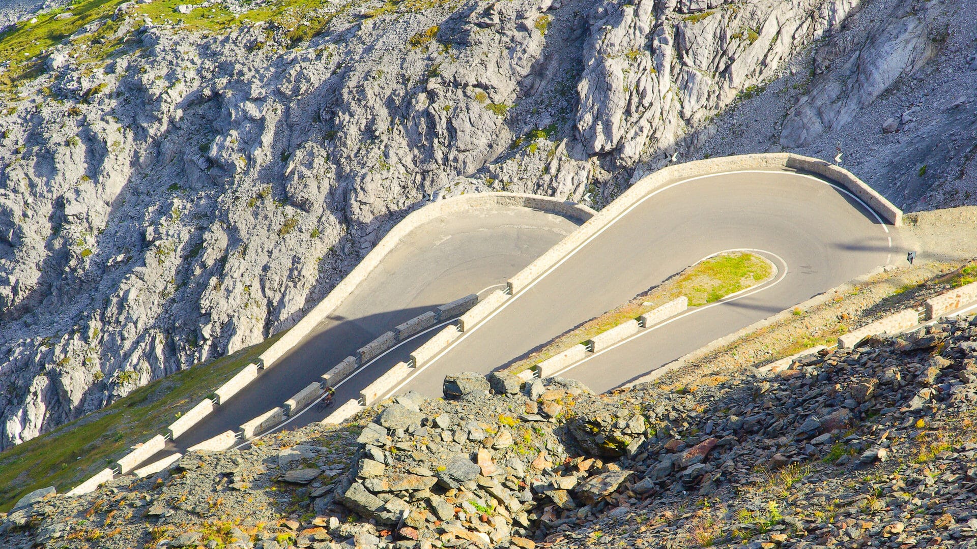 Switchbacks on Stelvio Pass, one of the hardest cycling climbs in the world