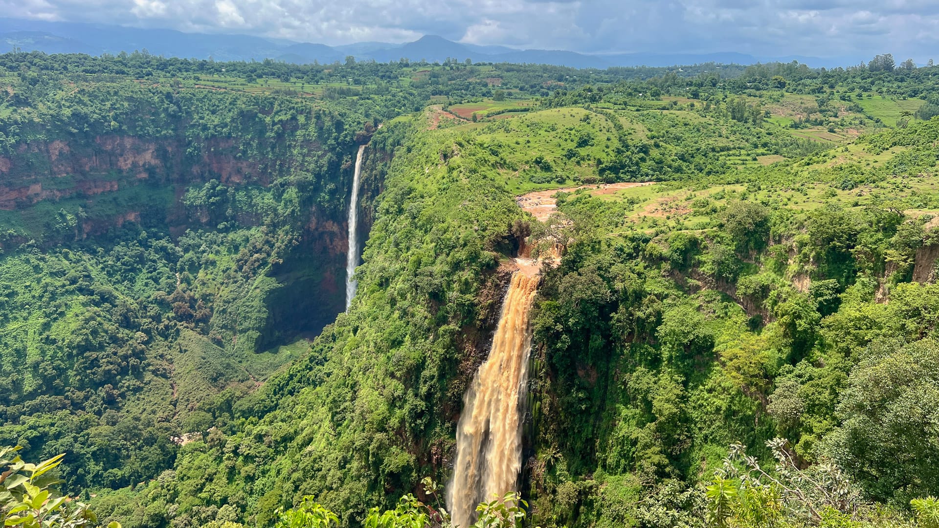 View of the Ajora twin falls, border of Hadya and Wolaita